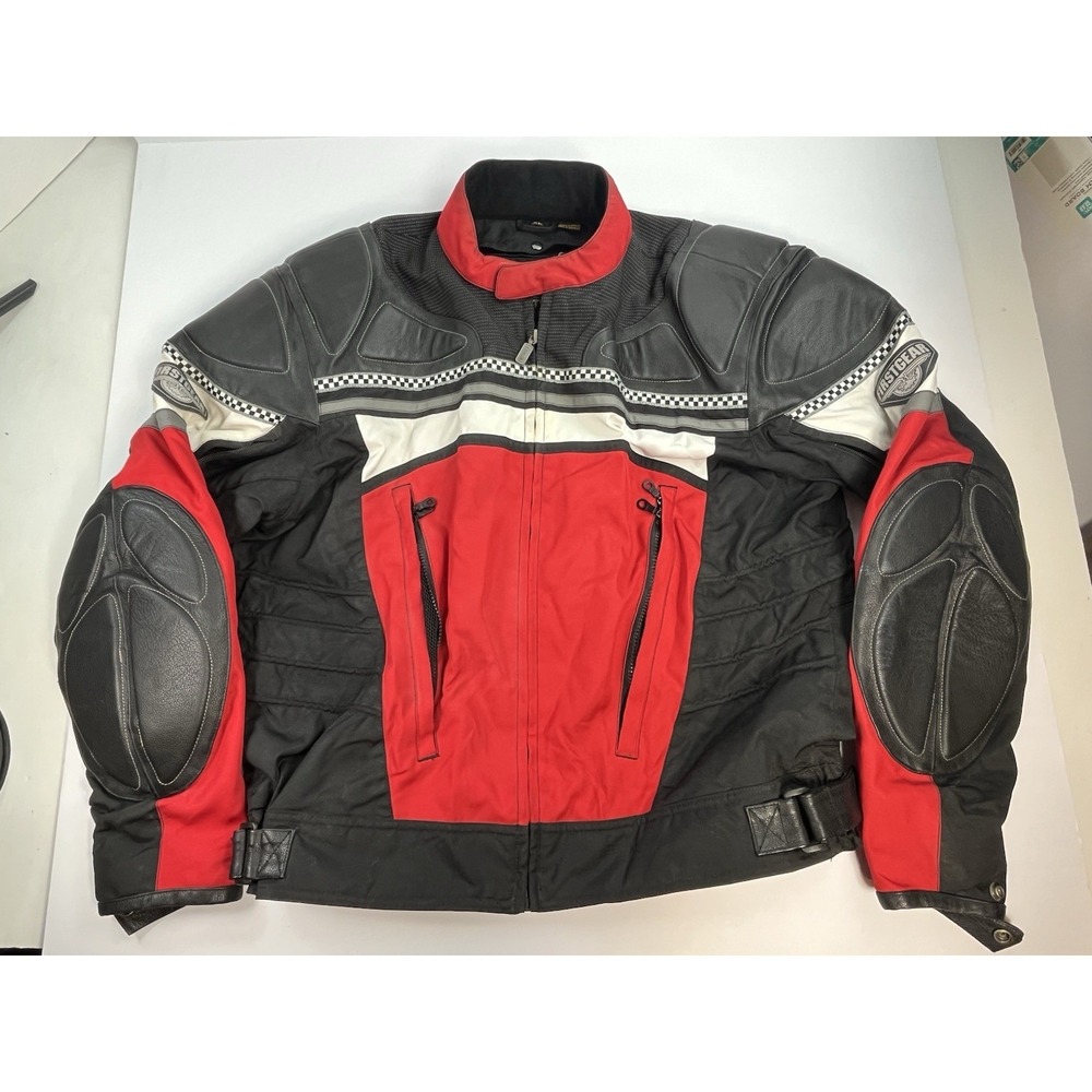 First Gear Men's Leather Tex Motorcycle Jacket Armored Padded Vented XL